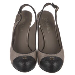 CHANEL Black and Gray Slingback Heels
